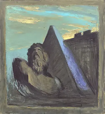François Xavier Saint-Pierre, Pyramid with Bust of Poseidon. Oil on Canvas, 122 x 132 cm, 2017.