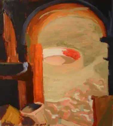 François Xavier Saint-Pierre, Amphitheatre Through the Arch. Oil on Panel, 38 x 36 cm, 2008.
