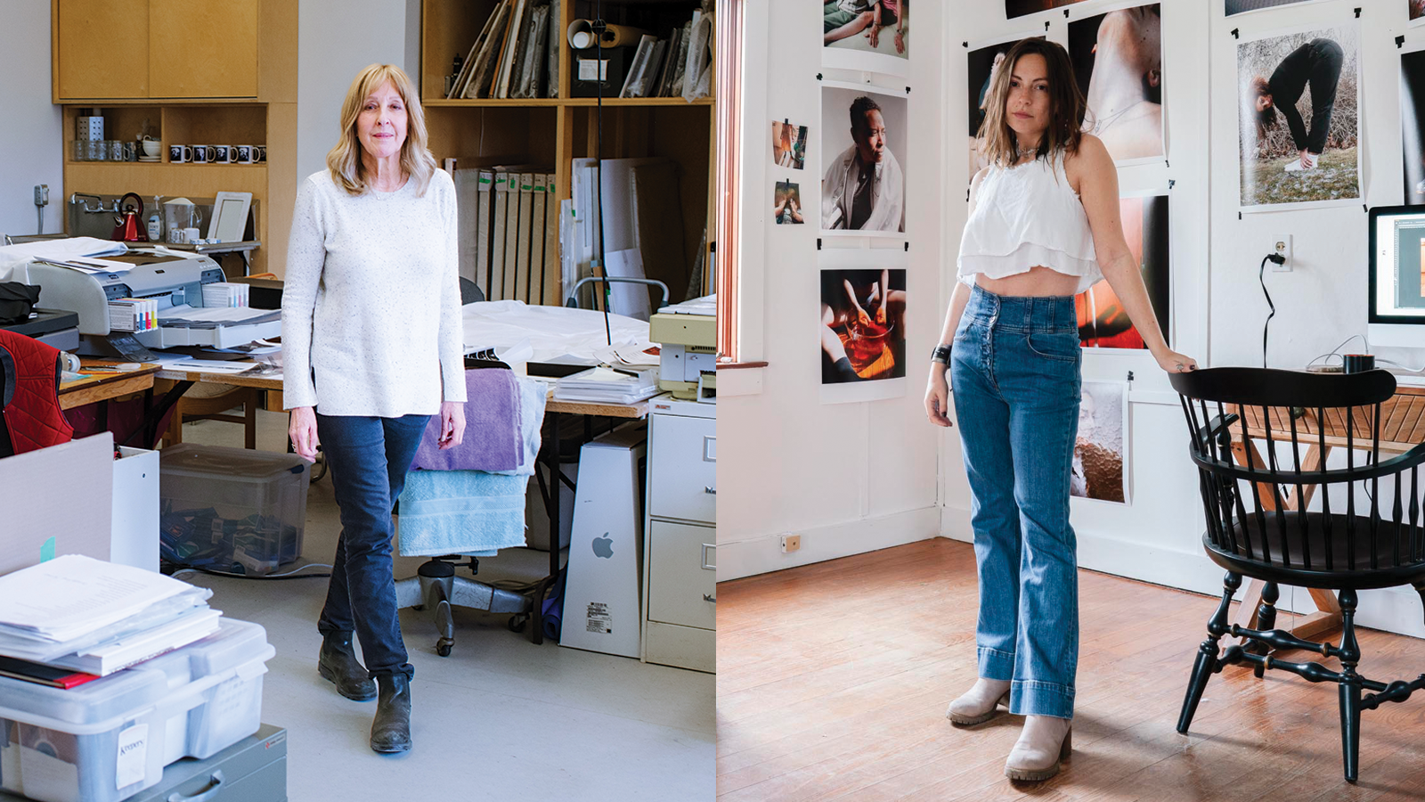 Barbara Astman and Hanna Altman each in their respective art studios
